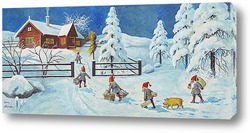  Картина Зимний пейзаж с гномами