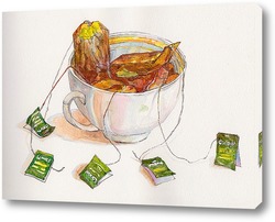  Чашка чая с чаниками и букетом космеи