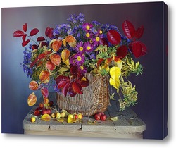   Картина Букет из осенних листье и цветов в корзинке