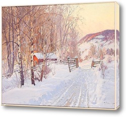   Картина Зимний пейзаж с красным домом