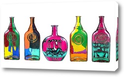   Картина Пять стеклянных бутылок с абстрактным рисунком на белом фоне