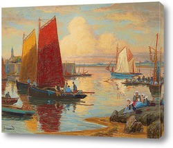   Картина Конкарно, Финистер, лодки и рыбаки на работе