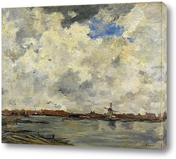    Картина художника XIX века, поле, маяк