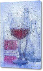   Картина Бутылки с вином за мокрым стеклом