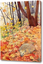   Картина Осень. Еж в листьях.