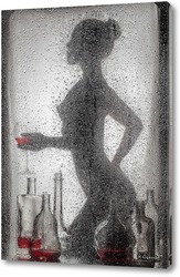   Картина Силуэт девушки за мокрым стеклом.