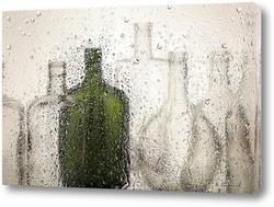   Картина Бутылки с вином за мокрым стеклом.