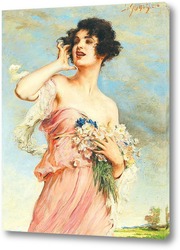    Молодая красавица с букетом цветов