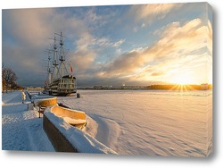   Картина Зимний рассвет на Петровской набережной.