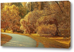   Картина Аллея в парке на фоне жёлтых, осенних деревьев