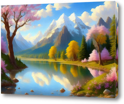   Картина Весна в горах с видом на озеро