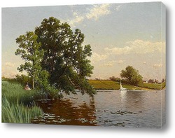   Картина Молодая женщина на берегу озера