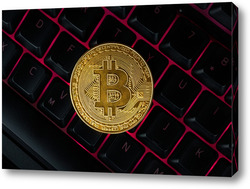   Картина Gold bitcoin on the keyboard.