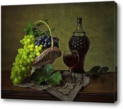  Натюрморт с виноградом, спелым гранатом и бокалом красного вина