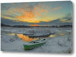   Картина Закат солнца зимой у реки