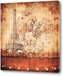   Картина Эйфелева башня с парой попугаев