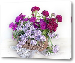   Картина Цветы Гвоздики в бело-розовых тонах в карзинке