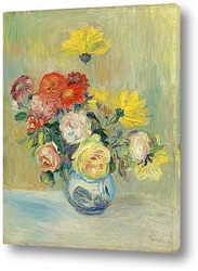   Картина Ваза с розами и георгинами