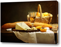   Картина Натюрморт с белым вином,сыром и абрикосами