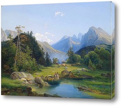   Картина Горный пейзаж с декоративными фигурами