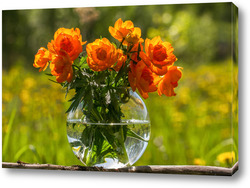   Картина Красивые цветы в стеклянной вазе