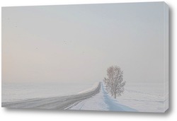   Картина Одинокое дерево возле дороги, ухходящей в снежную даль...