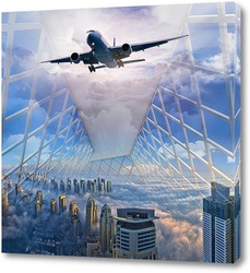   Картина Самолет над мегаполисом
