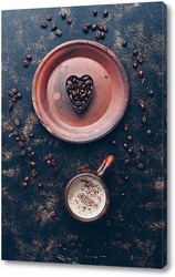   Картина Чашка кофе и сердце из кофейных зерен
