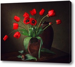   Картина Натюрморт с красными тюльпанами