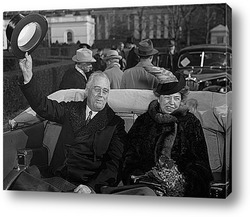   Картина Президент и госпожа Рузвельт в автомобиле.