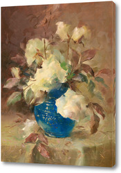   Картина розы в синей вазе