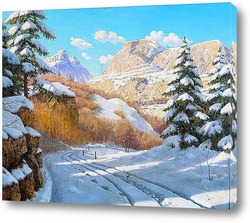   Картина Яркий зимний день в горах.