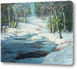   Картина Зимний пейзаж с ручьем