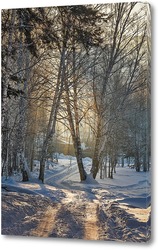   Картина Зимний лес яркм,солнечным утром.