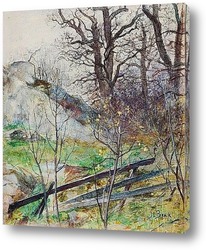   Картина Лесная поляна с забором