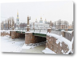  Санкт-Петербург. Красноармейский мост и Троицкий собор в снегопад..