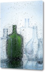   Картина Бутылки с вином за мокрым стеклом.