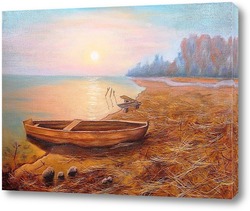    Картина маслом. Рассвет на озере. Холст 40х60