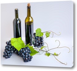   Картина Свежий виноград, бокал и бутылки