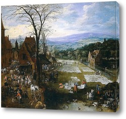   Картина Беление холстов близ рынка во Фландрии