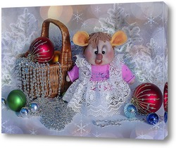   Картина Новогодняя композиция с крыской Лариской и елочками игрушками