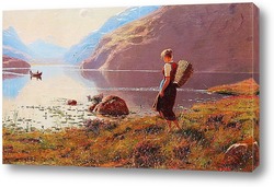   Картина Фьорд.Пейзаж с блуждающей девушкой