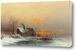    Зимняя картинка с домом на воде