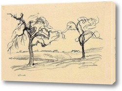   Картина Дерево, пейзаж, дома