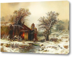   Картина Зимний пейзаж с кузницей