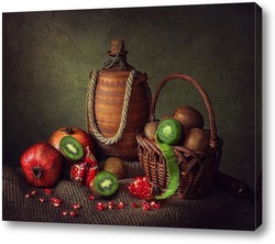  Деревянная  полка с перцами и яблоками