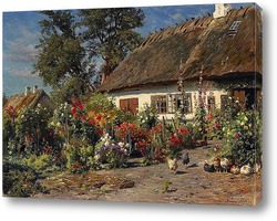   Картина Котедж сад и куры
