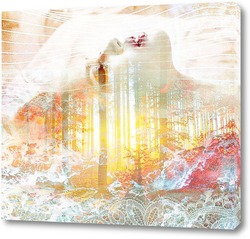   Картина Девушка и лесной закат