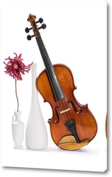   Картина Скрипка, две белых вазы и цветок