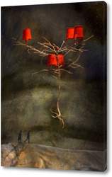   Картина Дерево с красными ведрами над дорогой дальней